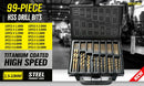 99Pc Drills Set HSS Titanium Coated Wood Plastic Metal Metric 1.5 - 10mm With Case - RnR Galore