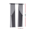 Artiss 2X 132x213cm Blockout Sheer Curtains Charcoal-2