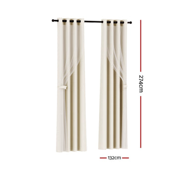 Artiss 2X 132x274cm Blockout Sheer Curtains Beige - 0