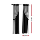 Artiss 2X 132x274cm Blockout Sheer Curtains Black-2