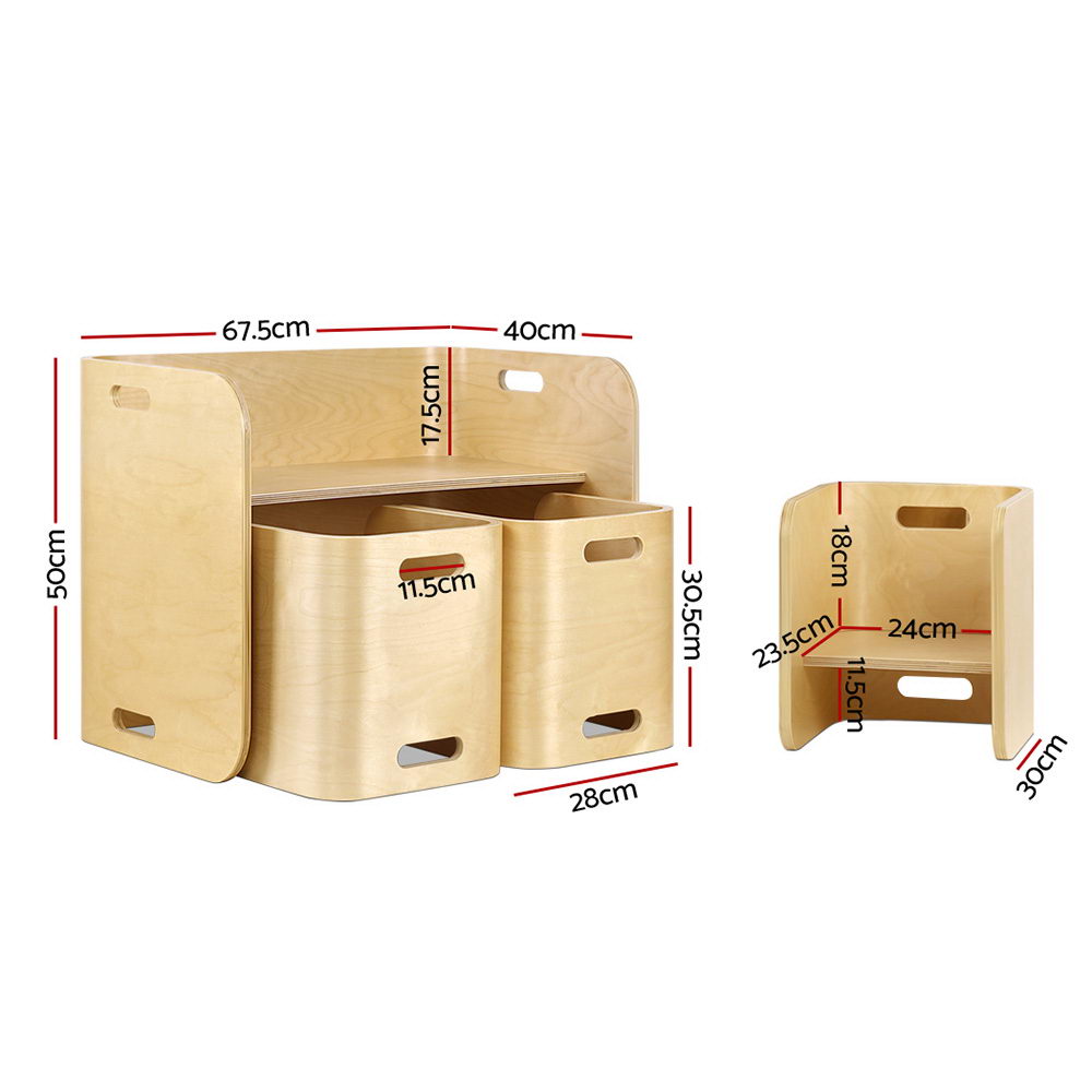 Keezi 3PCS Kids Table and Chairs Set Multifunctional Storage Desk - 0