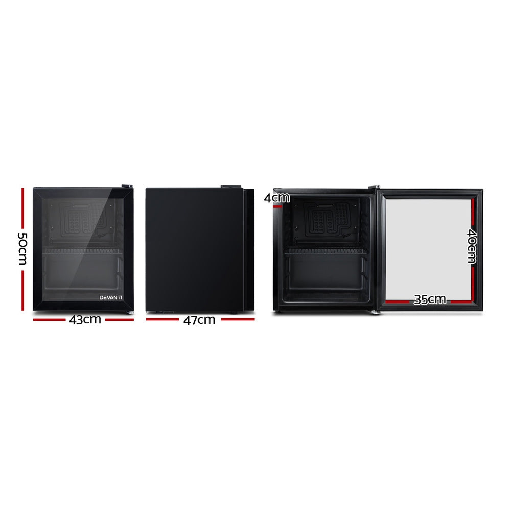 Devanti 46L Bar Fridge Glass Door w/Light Black - 0