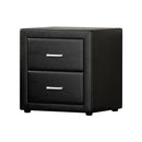 Artiss Bedside Table 2 Drawers Side Table Leather - CADEN Black-1