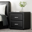 Artiss Bedside Table 2 Drawers Side Table Leather - CADEN Black-8