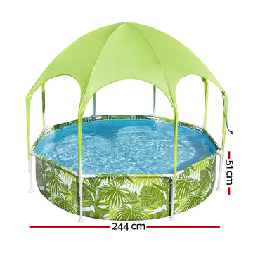 Bestway Kids Pool 244x51cm Steel Frame Swimming Play Pools Canopy 1688L - 0