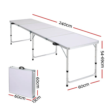Weisshorn Folding Camping Table 240CM Portable Outdoor Picnic BBQ Aluminium Desk - 0