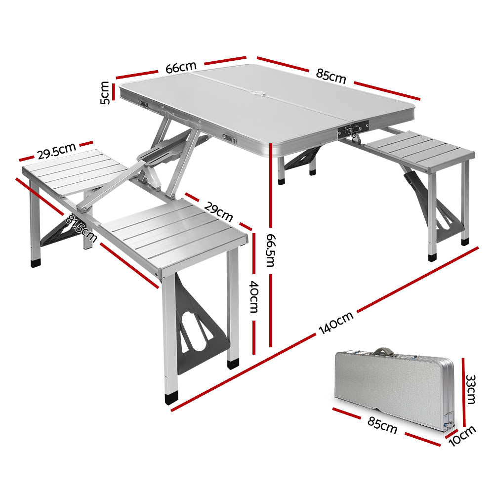 Weisshorn Folding Camping Table Outdoor Picnic BBQ With 2 Bench Chairs Set - 0