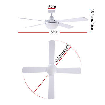Devanti 52'' Ceiling Fan AC Motor w/Light w/Remote - White - 0