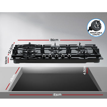 Devanti Gas Cooktop 90cm 5 Burner Black - 0