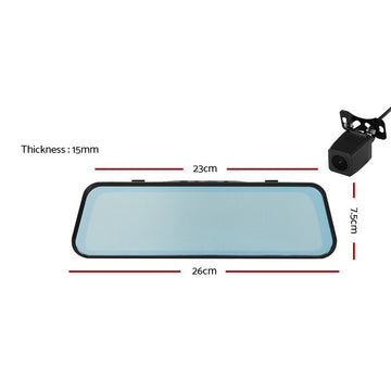 UL-tech Dash Camera 1080P 9.66" Front and Rear View Cam Car DVR Reverse Recorder - 0