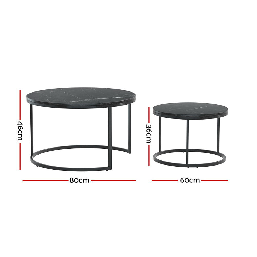 Artiss Nesting Coffee Table Set of 2 Marble Effect Tika - 0