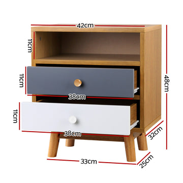 Artiss Bedside Table 2 Drawers with Shelf - BERTHA Oak - 0