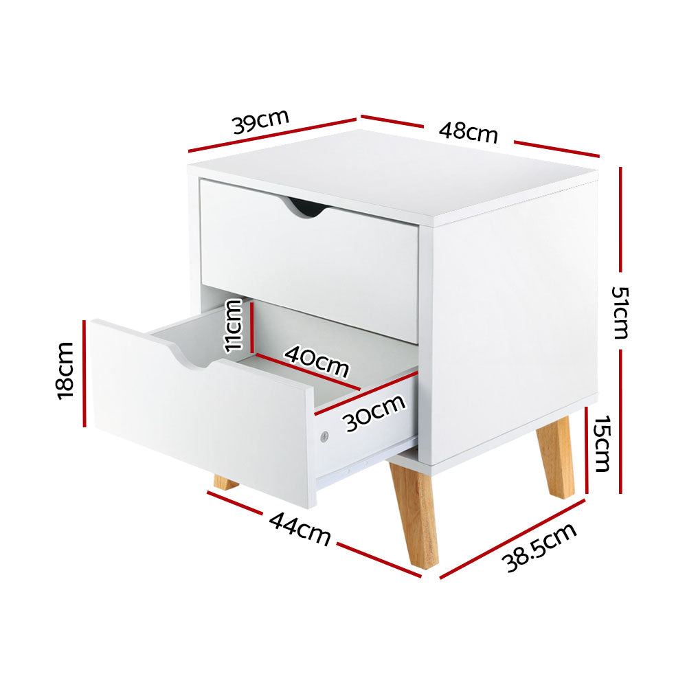 Artiss Bedside Table 2 Drawers - ANDERS White - 0