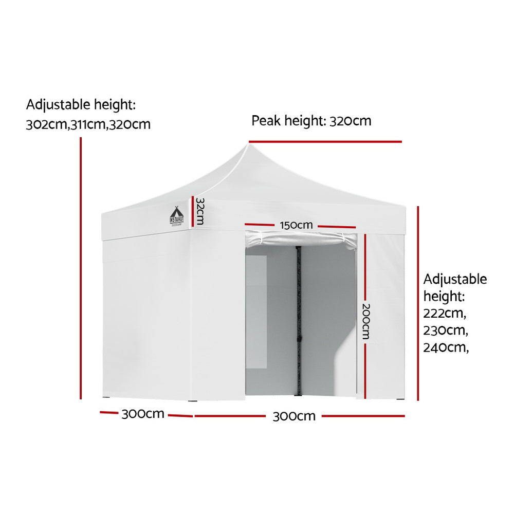 Instahut Gazebo Pop Up Marquee 3x3 Folding Tent Wedding Gazebos 500D White - 0