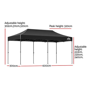 Instahut Gazebo Pop Up Marquee 3x6 Folding Tent Wedding 500D Camping Black - 0