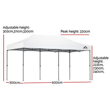 Instahut Gazebo Pop Up Marquee 3x6 Folding Tent Wedding 500D Oxford Fabric White - 0