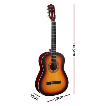 Alpha 39 Inch Classical Guitar Wooden Body Nylon String Beginner Gift Sunburst - 0