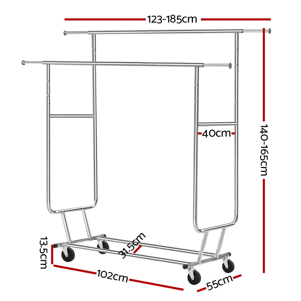 Artiss Clothes Rack Airer Double Rail Coat Stand Adjustable Hanger - 0