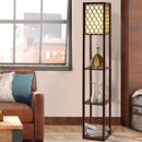 Artiss Floor Lamp 3 Tier Shelf Storage LED Light Stand Home Room Pattern Brown-7