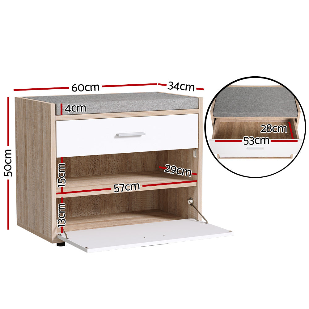 Artiss Shoe Rack Cabinet Bench 8 Pairs White Niva - 0