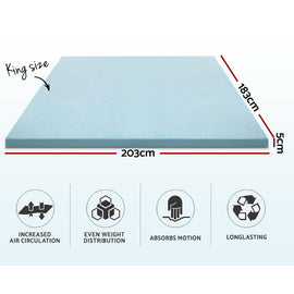 Giselle Bedding Memory Foam Mattress Topper Cool Gel 5cm King - 0