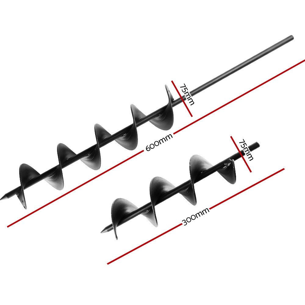 Giantz Power Garden Spiral Auger Hole Digger Earth Drill Bit Φ75x300 & 600mm - 0