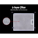 Devanti 900mm Range Hood 90cm Rangehood Glass Black-5