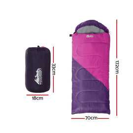 Weisshorn Sleeping Bag Kids Single 172cm Thermal Camping Hiking Pink - 0