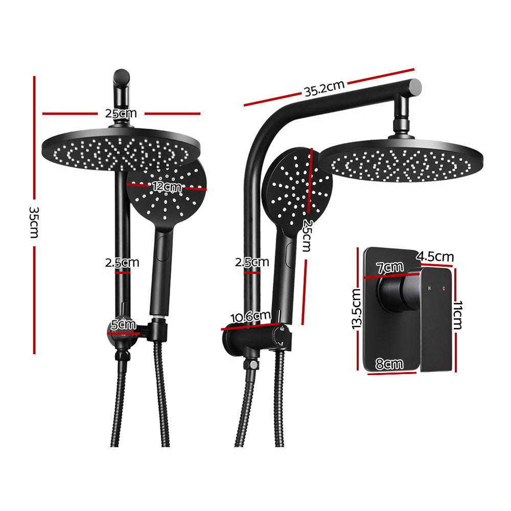 Cefito 9'' Rain Shower Head Set Handheld Round High Pressure Mixer Tap Black - 0