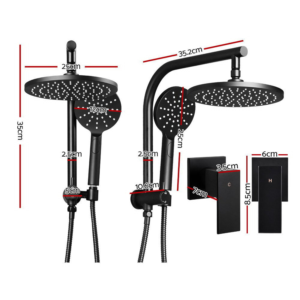 Cefito 9'' Rain Shower Head Set Handheld Round High Pressure Twins Tap Black - 0