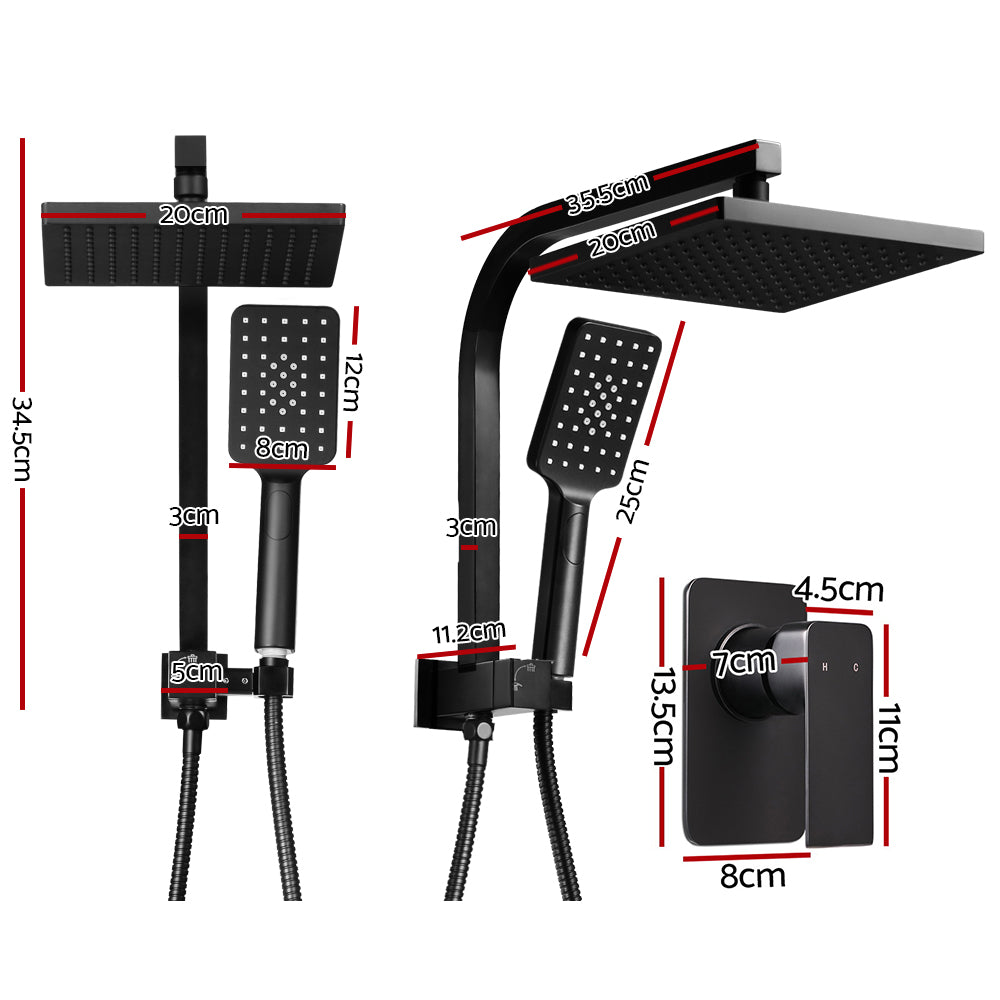 Cefito 8'' Rain Shower Head Set Handheld Square High Pressure Mixer Tap Black - 0