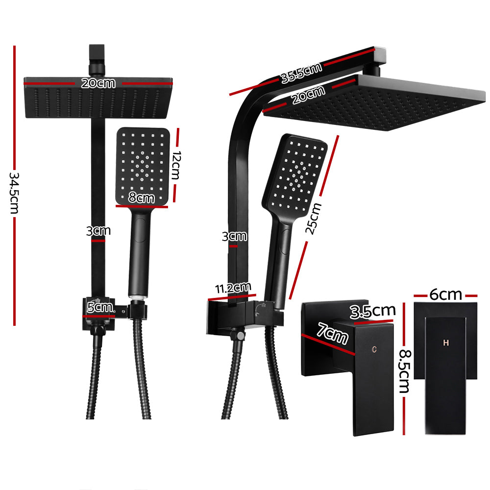 Cefito 8'' Rain Shower Head Set Handheld Square High Pressure Twins Tap Black - 0