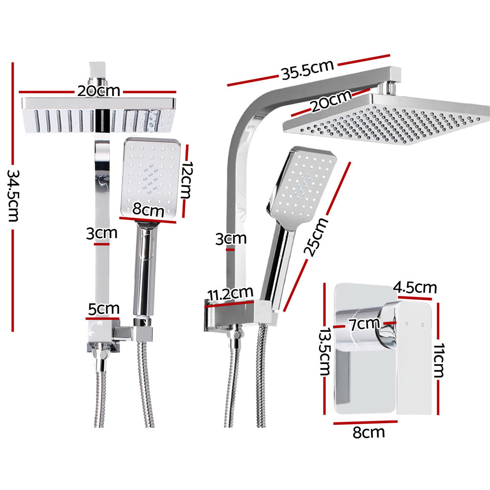 Cefito 8'' Rain Shower Head Set Handheld Square High Pressure Mixer Tap Chrome - 0