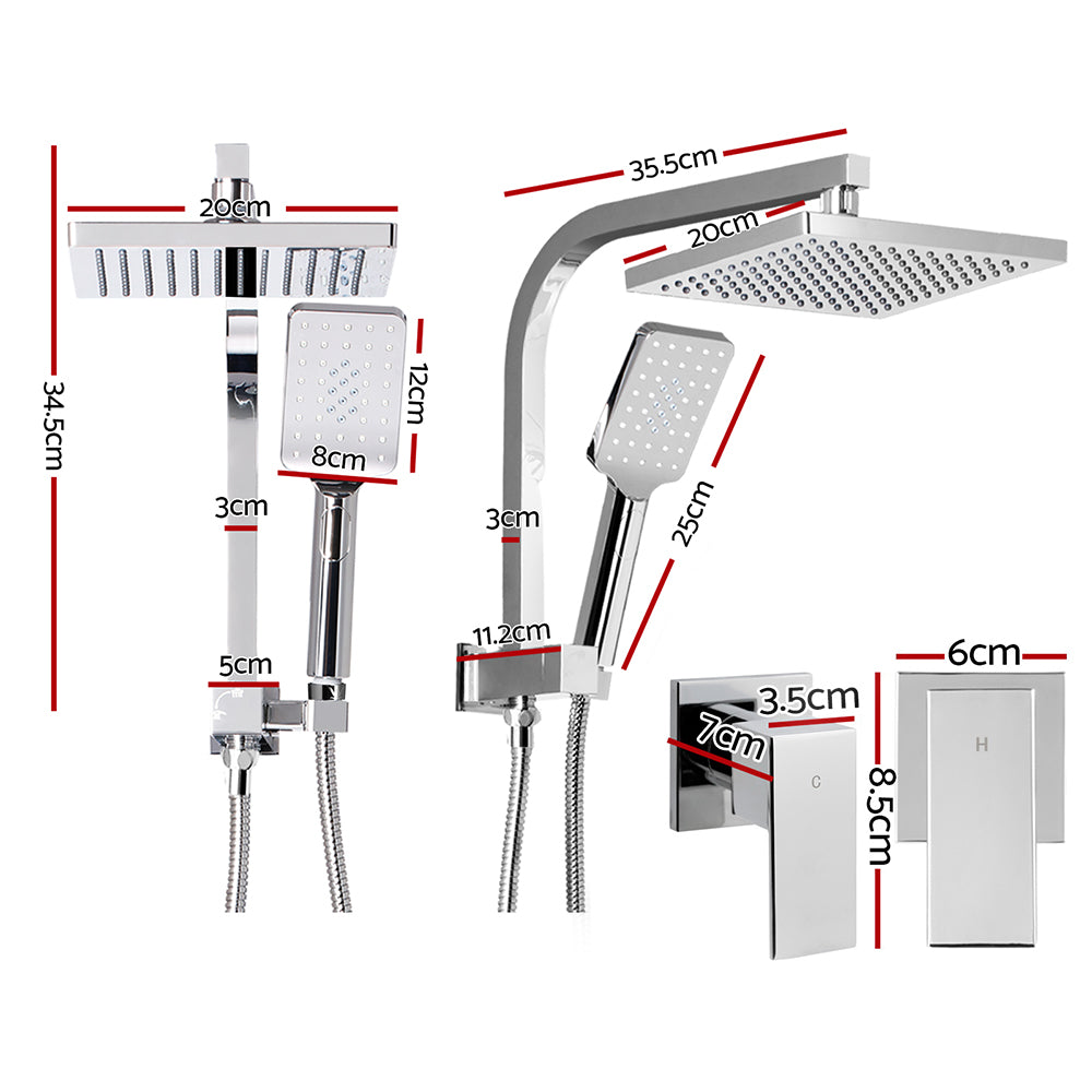 Cefito 8'' Rain Shower Head Set Handheld Square High Pressure wins Tap�Chrome - 0