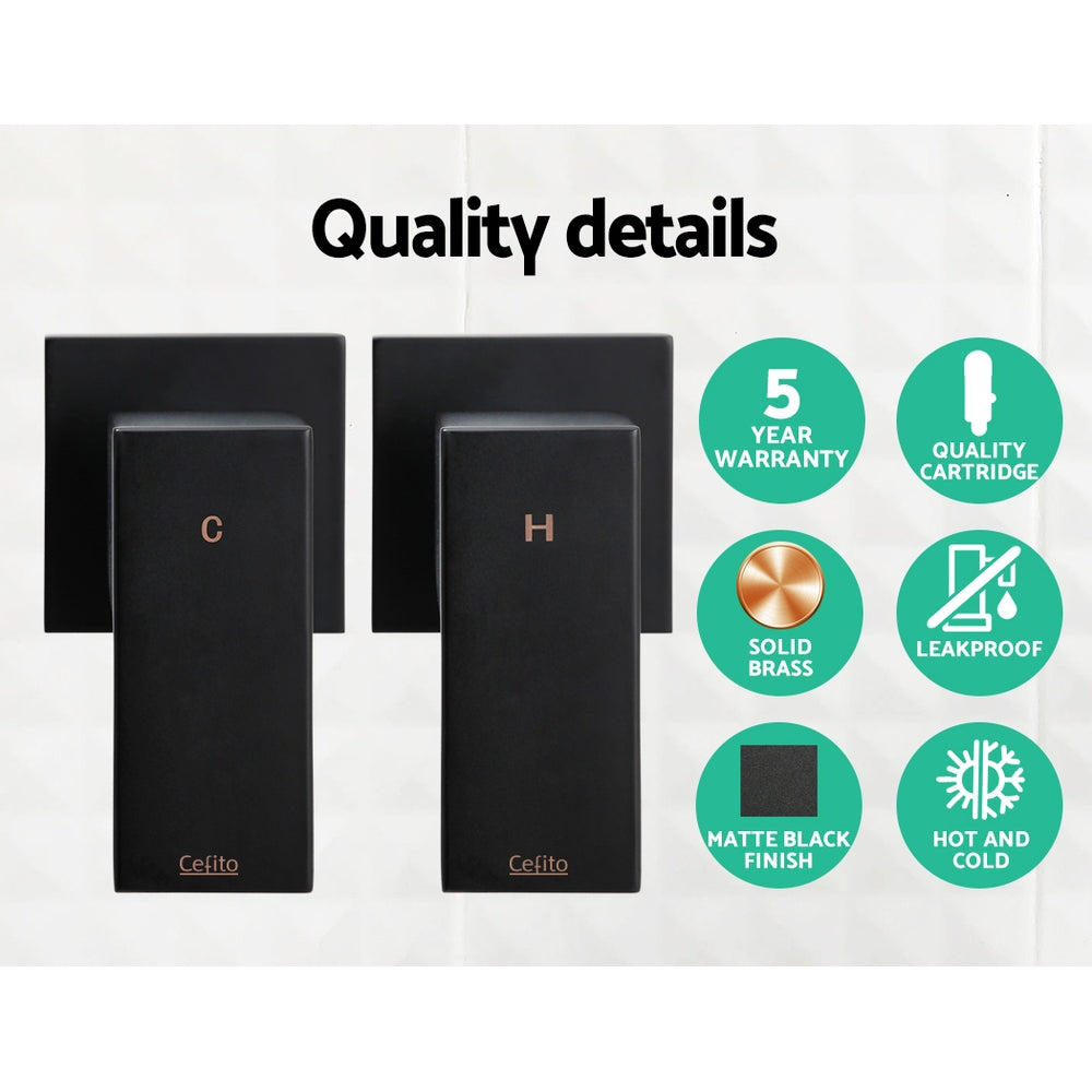 Cefito Shower Twins Tap Wall Bath Taps Brass Hot Cold Basin Bathroom Black