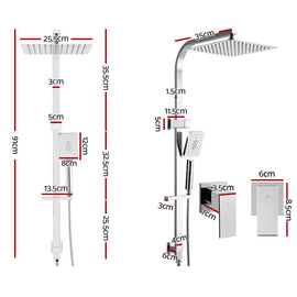 Cefito 10'' Rain Shower Head Set Handheld Square High Pressure Twins Tap Chrome - 0