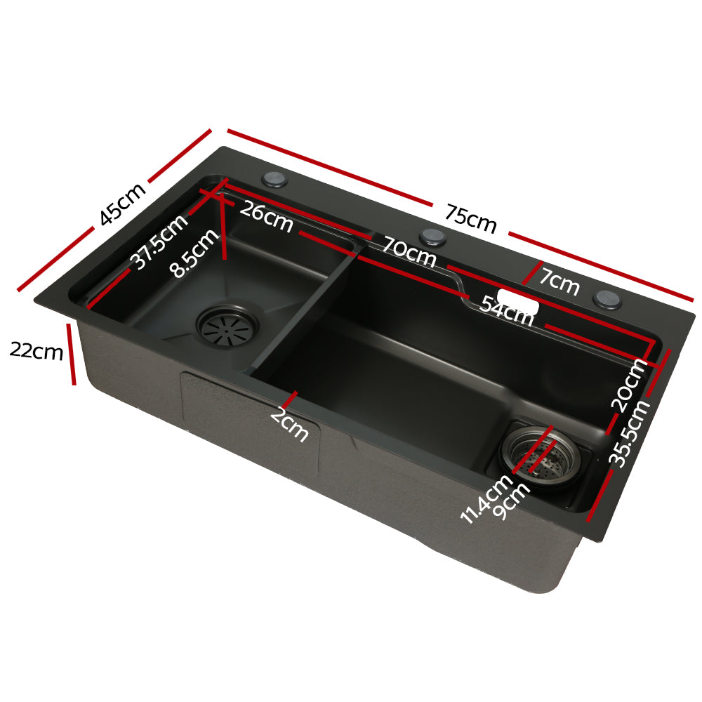 Cefito Kitchen Sink 75X45CM Stainless Steel Basin Single Bowl Drain Part Black - 0