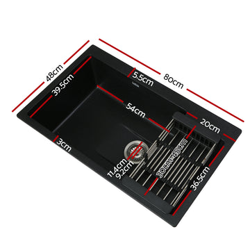 Cefito Kitchen Sink 80X48CM Granite Stone Kitchen Sinks in Black - 0