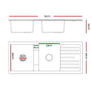 Cefito Kitchen Sink Stone Sink Granite Laundry Basin Double Bowl 116x49cm Black-2