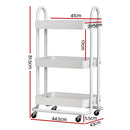Artiss Storage Trolley Kitchen Cart 3 Tiers Rack Shelf Organiser Wheels White-2