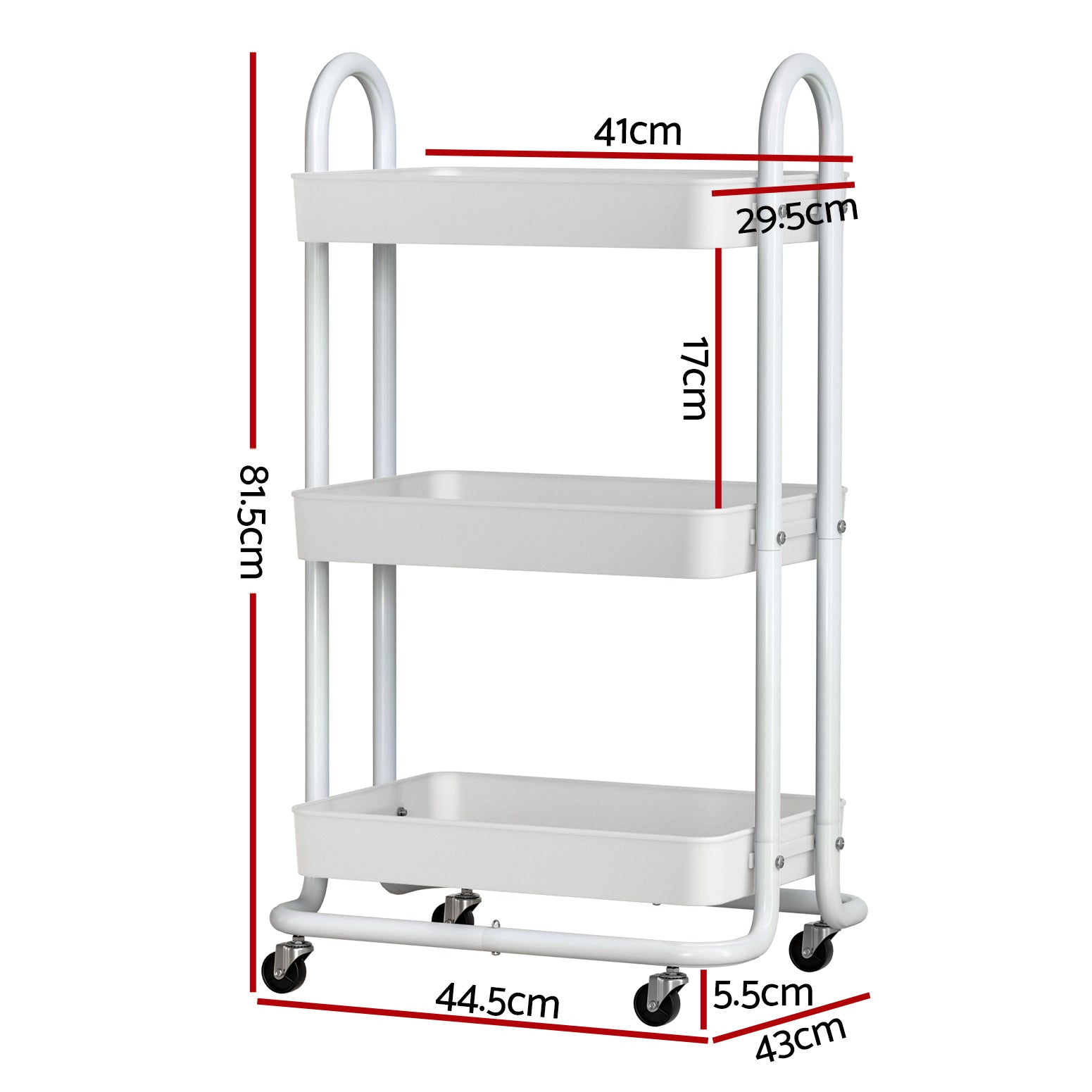 Artiss Storage Trolley Kitchen Cart 3 Tiers Rack Shelf Organiser Wheels White - 0