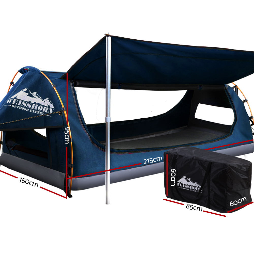 Weisshorn Double Swag Camping Swags Canvas Free Standing Dome Tent Dark Blue 4CM - 0