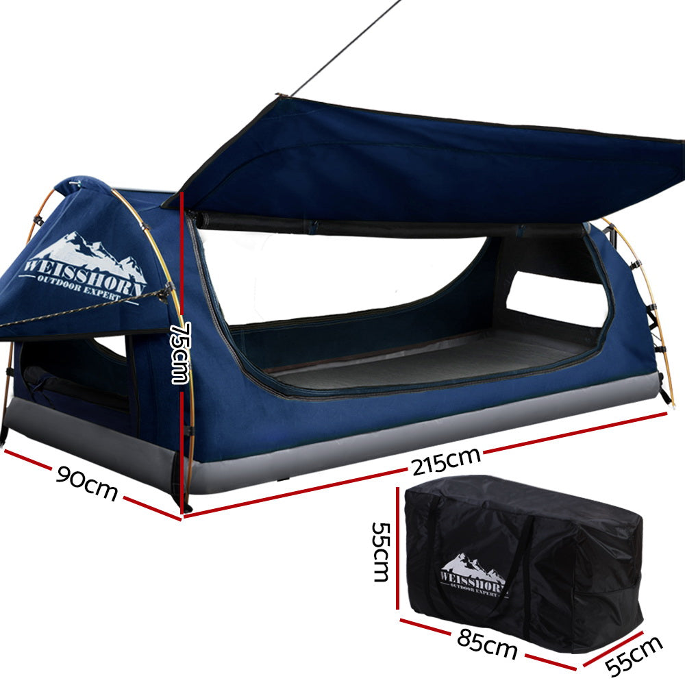 Weisshorn King Single Swag Camping Swags Canvas Free Standing Dome Tent Blue - 0