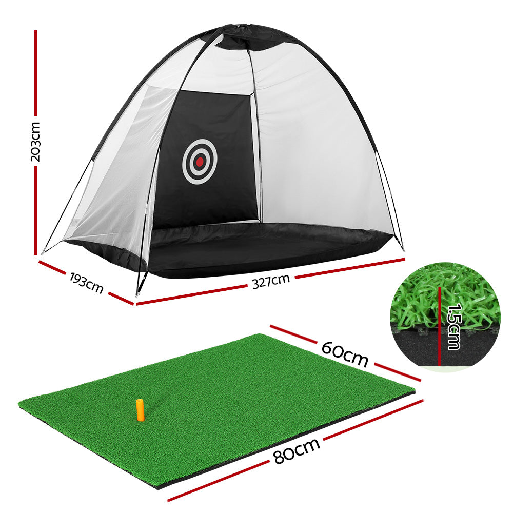 Everfit 3M Golf Practice Net And Training Mat Set Driving Target Black - 0