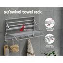 Towel Rail Rack Holder 4 Bars Wall Mounted Aluminium Foldable Hanging Hook-5