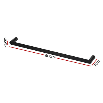Towel Rail Rack Holder Single 600mm Wall Mounted Stainless Steel Black - 0