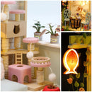Dollhouse Miniature with Furniture Kit Plus Dust Proof and Music Movement - Cat Coffee (Valentine's Day Gift Idea)-4