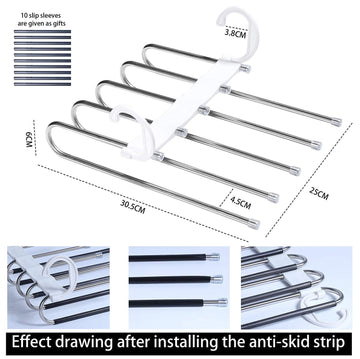 2 Pack Adjustable Multi-Layer 5 in 1 Pants Hanger for Wardrobe and Home Storage (White) - 0