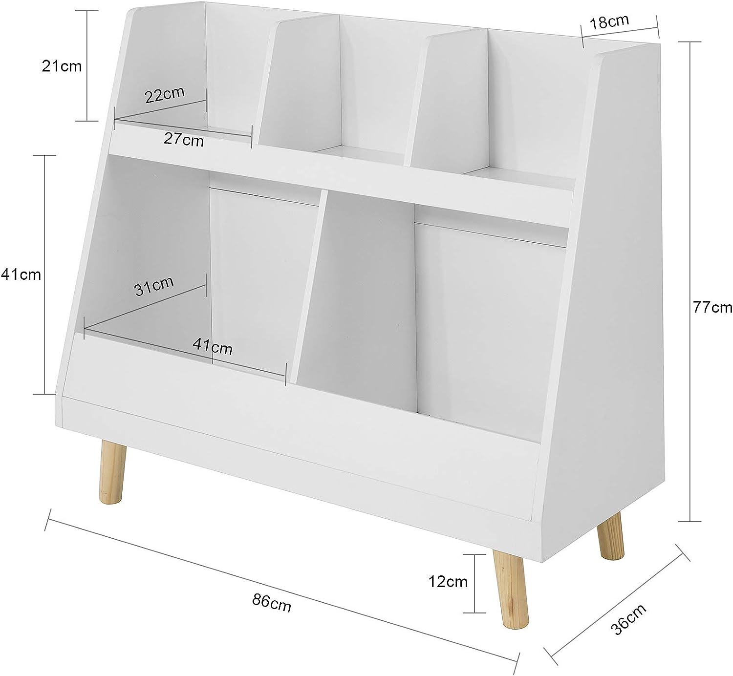 Childrens Shelving Unit, 5 Compartments Bookcase - 0