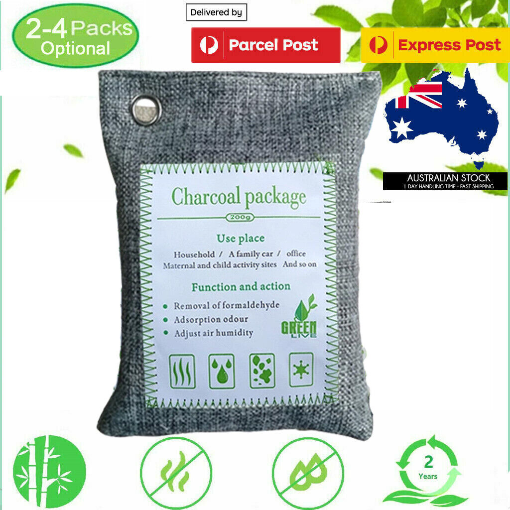 10PCS Air Purifying Bags Activated Bamboo Charcoal Freshener for Car Home Shoes 200g - 0